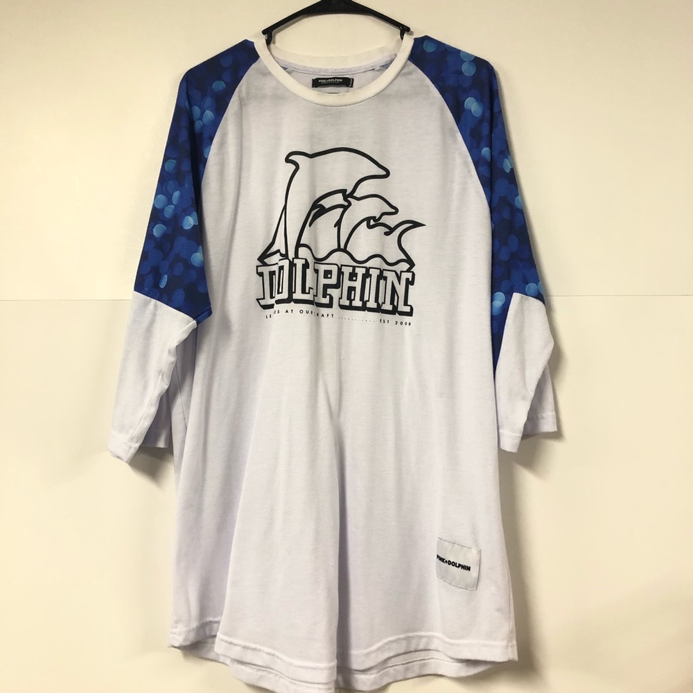 Pink Dolphin White Blue Baseball Style Tee